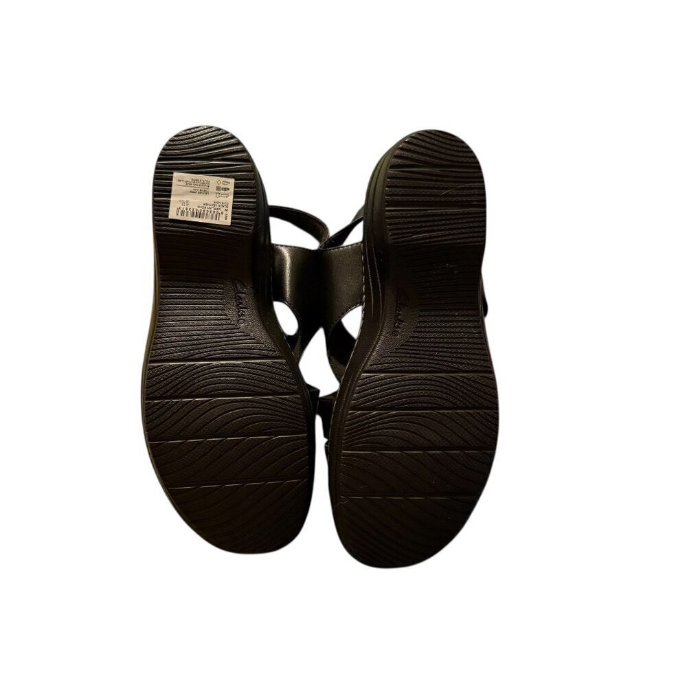 Clarks Womens Meriliah Black Leather Adjustable Strap Wedge Sandal Size 7.5 NWOB - Picture 8 of 10